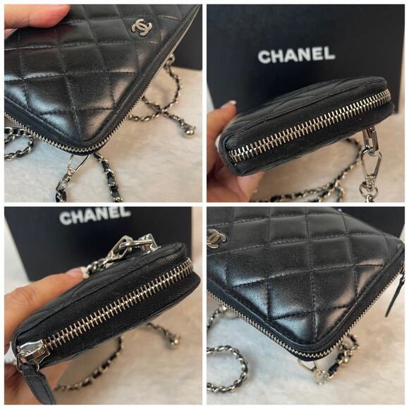 CHANEL CC QUILTED LAMBSKIN ZIP AROUND WALLET ON A CHAIN. Box & COA Included - Picture 8 of 16